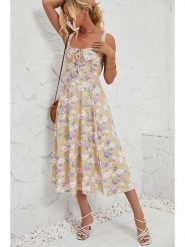 Tazga Sukienka w kolorze beżowo-fioletowym rozmiar: 38. Brązowe sukienki damskie Tazga, bez wzorów, bez kołnierzyka, bez ramiączek, maxi. Za 178.79 zł.