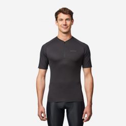 Koszulka rowerowa szosowa Triban Essentiel. Czarne t-shirty sportowe męskie VAN RYSEL, m, z materiału, bez ramiączek, rowerowe. Za 44.99 zł.