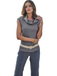 Heine Bluzka w kolorze szarym rozmiar: 40. Szare bluzki damskie Heine, bez wzorów, bez kołnierzyka, bez ramiączek. Za 60.99 zł.