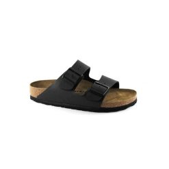 Klapki damskie Birkenstock Arizona BS W. Czarne klapki damskie Birkenstock, bez wzorów, z materiału, bez obcasa. Za 380.66 zł.