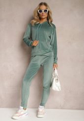 Miętowy Welurowy Komplet Dresowy Bluza z Kapturem i Spodnie Vilna. Zielone bluzy z kapturem damskie Renee, bez wzorów, z dresówki. Za 69.99 zł.