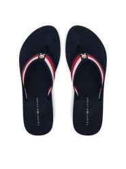 Tommy Hilfiger Japonki Th Corp Mid Wedge Beach Sandal FW0FW08517 Granatowy. Niebieskie klapki damskie Tommy Hilfiger, bez wzorów, z materiału, bez obcasa. Za 129.99 zł.