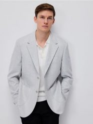 Marynarka slim fit z wiskozą - jasnoszary. Szare marynarki męskie Reserved, bez wzorów, z tkaniny. W wyprzedaży za 179.99 zł.