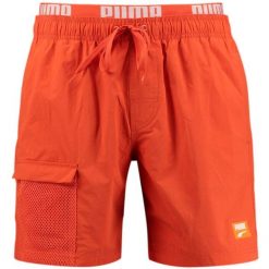 Spodenki męskie Puma Swim Men Utility Mid Shorts 1p Chil. Brązowe szorty męskie Puma, z materiału, bez kołnierzyka. Za 190.00 zł.