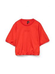 Vero Moda Koszulka w kolorze czerwonym rozmiar: M. Czerwone bluzki damskie Vero Moda, m, bez wzorów, z bawełny, bez kołnierzyka. Za 43.88 zł.