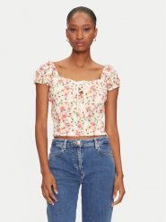 Guess Bluzka W5GP13 KCVA1 Beżowy Slim Fit. Brązowe bluzki damskie Guess, xl, z aplikacjami, z bawełny, bez ramiączek. Za 169.99 zł.