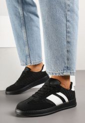 Czarne Sneakersy Typu Tenisówki z Ozdobnymi Paskami Amodelle. Czarne trampki i tenisówki damskie Born2be, bez wzorów, z jeansu. Za 84.99 zł.