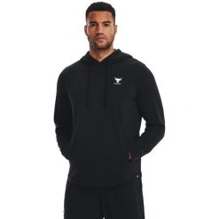 Bluza z kapturem Under Armour Project Rock Terry, Mężczyźni. Czarne bluzy sportowe męskie Under Armour, bez wzorów, z bawełny, rockowe, bez kołnierzyka, bez ramiączek. Za 390.00 zł.