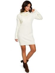 Be Wear Dzianinowa sukienka w kolorze kremowym rozmiar: onesize. Brązowe sukienki damskie Be Wear, na co dzień, bez wzorów, z dzianiny, bez kołnierzyka, bez ramiączek, mini, proste. Za 122.38 zł.