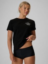 4F T-shirt regular z nadrukiem damski - czarny XXL. Czarne t-shirty damskie 4f, xxl, bez wzorów, z bawełny, bez kołnierzyka. Za 59.99 zł.