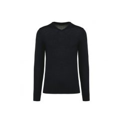 Sweter v-neck z merynosów Kariban Premium. Czarne swetry męskie KARIBAN, na zimę, m, bez wzorów, bez kołnierzyka. Za 305.50 zł.