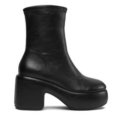 Botki Bronx. Czarne botki damskie Bronx, bez obcasa, na słupku, bez zapięcia. Za 699.99 zł.