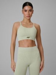 Biustonosz treningowy bezszwowy z niskim wsparciem damski 4F 4FWSS26USBAF203. Fioletowe biustonosze 4f, bez wzorów, z elastanu. Za 119.99 zł.