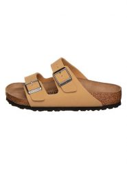 Birkenstock Skórzane klapki "Arizona" w kolorze beżowym rozmiar: 40. Brązowe klapki damskie Birkenstock, bez wzorów, bez obcasa. Za 332.24 zł.