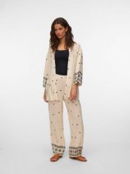 Vero Moda Spodnie w kolorze kremowo-czarnym rozmiar: XL. Brązowe spodnie materiałowe damskie Vero Moda, bez wzorów, z materiału, z podwyższonym stanem. Za 164.95 zł.