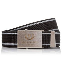 Pasek parciany PAOLO PERUZZI PW-05-95 CM czarny z szarymi przeszyciami. Czarne paski męskie Paolo Peruzzi, bez wzorów, z materiału. Za 34.99 zł.