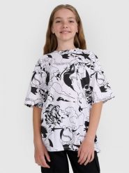 4F T-shirt oversize z nadrukiem dziewczęcy - multikolor 122 (6-7 lat). Koszulki dziewczęce 4f, bez wzorów, ze skóry, bez ramiączek. W wyprzedaży za 39.99 zł.