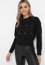 Czarny Sweter o Klasycznym Fasonie z Ozdobnym Haftem Aggela. Czarne swetry klasyczne damskie Born2be, m, bez kołnierzyka. Za 89.99 zł.