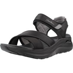 Sandały SKECHERS 164078S Czarny. Czarne sandały damskie Skechers, bez wzorów, z materiału, bez obcasa. Za 234.99 zł.