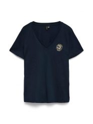 Vero Moda Koszulka w kolorze granatowym rozmiar: S. Niebieskie bluzki damskie Vero Moda, s, bez wzorów, z bawełny, bez kołnierzyka, bez ramiączek. Za 42.95 zł.
