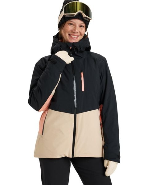 Kurtka narciarska damska Roxy Peakside Insulated Snow 10K. Czarne kurtki damskie Roxy, na zimę, l, bez wzorów, z materiału, z kapturem. Za 685.49 zł.