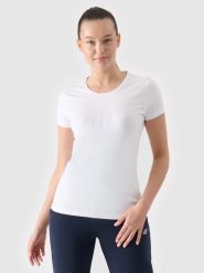 4F T-shirt slim z nadrukiem damski - biały XXL. Białe t-shirty damskie 4f, xs, bez wzorów, z bawełny, bez kołnierzyka. W wyprzedaży za 39.99 zł.
