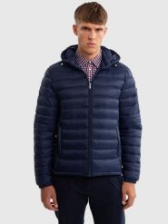Kurtka męska pikowana z kapturem granatowa Acarf 404. Niebieskie kurtki męskie Big Star, na zimę, l, bez wzorów, retro, z kapturem. Za 359.99 zł.