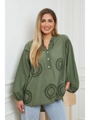 Plus Size Company Bluzka "Erjie" w kolorze khaki rozmiar: 38. Brązowe bluzki damskie Plus Size Company, plus size, bez wzorów, z bawełny, klasyczne, bez kołnierzyka, plus size, bez ramiączek. Za 97.28 zł.