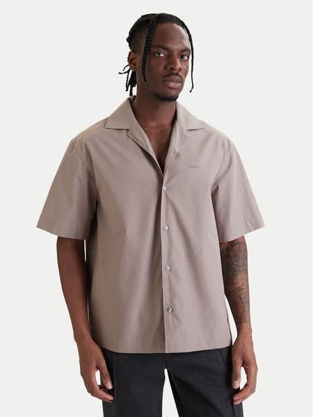 HUGO Koszula Espino 50560580 Beżowy Oversize. Brązowe koszule męskie Hugo, m, bez wzorów, z bawełny, bez kołnierzyka, bez ramiączek. Za 429.99 zł.