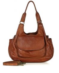 Włoska torebka skórzana z kieszenią z przodu retro bag handmade - MARCO MAZZINI brąz camel. Brązowe torebki klasyczne damskie bez wzorów, ze skóry, duże, bez dodatków. Za 649.00 zł.
