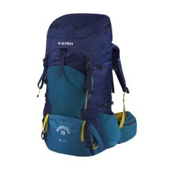 Plecak Alpinus Woodpecker 70 litrów ze stelażem. Niebieskie plecaki męskie Alpinus, z aplikacjami, z materiału. Za 799.00 zł.