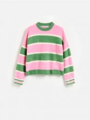 Wełniany sweter w paski - wielobarwny. Swetry klasyczne damskie Reserved, l, z wełny, bez kołnierzyka. Za 259.99 zł.