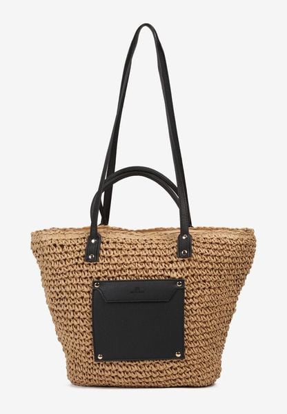 Beżowo-Czarna Torebka Pleciona z Kieszonką z Imitacji Skóry Zayara. Brązowe torebki klasyczne damskie Born2be, bez wzorów, z jeansu, małe, bez dodatków. Za 129.99 zł.
