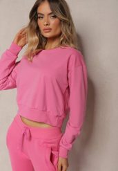 Fuksjowa Bluza z Bawełną ze Ściągaczami przy Rękawach i w Pasie Alberia. Czerwone bluzy bez kaptura damskie Renee, l, z bawełny. Za 24.99 zł.