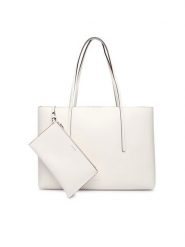 Calvin Klein Torebka Foil Logo Tote W/Pouch LV04F3274G Biały. Białe torebki klasyczne damskie CALVIN KLEIN, bez wzorów, ze skóry, bez dodatków. Za 649.99 zł.