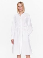 Tommy Hilfiger Sukienka koszulowa WW0WW39196 Biały Regular Fit. Białe sukienki damskie Tommy Hilfiger, bez wzorów, z bawełny, bez kołnierzyka, bez ramiączek, koszulowe. Za 529.99 zł.