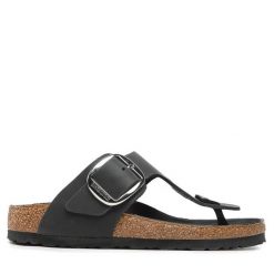 Japonki Birkenstock. Czarne klapki damskie Birkenstock, bez wzorów, bez obcasa. Za 399.99 zł.