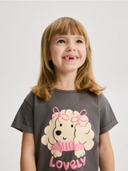 T-shirt z nadrukiem - ciemnoszary. Szare koszulki dziewczęce Reserved, m, bez wzorów, z bawełny, bez ramiączek. Za 22.99 zł.