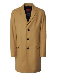 HUGO Płaszcz wełniany 50569210 Beżowy Slim Fit. Brązowe płaszcze męskie Hugo, na zimę, m, bez wzorów, z wełny. Za 1,549.00 zł.