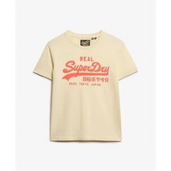 Damska dopasowana koszulka Superdry Vintage Logo Neon. Brązowe topy sportowe damskie Superdry., m, bez wzorów, z dżerseju, bez ramiączek. Za 140.10 zł.