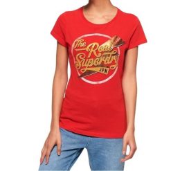 Koszulka turystyczna damska Superdry The Real Sparkle Entry. Czerwone t-shirty damskie Superdry., l, z aplikacjami, z bawełny, bez kołnierzyka. Za 70.49 zł.