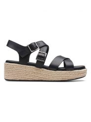 Clarks Skórzane sandały "Kimmei Buckle" w kolorze czarnym na koturnie rozmiar: 40. Czarne sandały damskie Clarks, bez wzorów, bez obcasa, na koturnie. Za 202.03 zł.