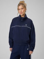 4F Bluza dresowa regular bez kaptura damska - granatowa XL. Niebieskie bluzy bez kaptura damskie 4f, xl, z bawełny. Za 179.99 zł.
