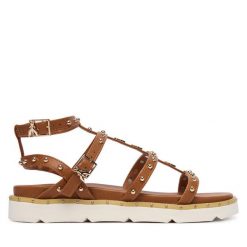 Sandały Patrizia Pepe. Brązowe sandały damskie Patrizia Pepe, bez wzorów, bez obcasa, na płaskiej podeszwie. Za 489.99 zł.