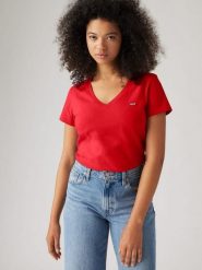 Levi's Koszulka w kolorze czerwonym rozmiar: L. Czerwone bluzki damskie Levi's, l, bez wzorów, z bawełny, bez kołnierzyka, bez ramiączek. Za 57.60 zł.