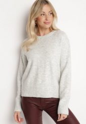 Jasnoszary Sweter o Klasycznym Fasonie z Wełną Avartissa. Szare swetry klasyczne damskie Born2be, na zimę, z wełny, bez kołnierzyka. Za 139.99 zł.