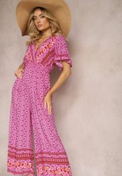 Fioletowy Kopertowy Kombinezon Bawełniany z Cienkimi Gumeczkami w Pasie Zapinany na Szyi Orithiama. Fioletowe kombinezony damskie Renee, na lato, m, bez wzorów, z bawełny, eleganckie, bez kołnierzyka, bez ramiączek, krótkie. Za 39.99 zł.