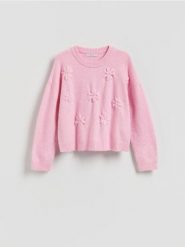 Sweter z aplikacjami 3D - różowy. Czerwone swetry klasyczne damskie Reserved, l, z dzianiny, bez kołnierzyka. Za 129.99 zł.