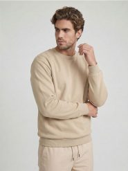Bluza crewneck basic z domieszką bawełny - beżowy. Brązowe bluzy bez kaptura męskie Sinsay, l, z bawełny. Za 29.99 zł.