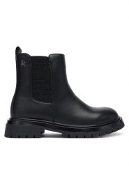 Tommy Hilfiger Botki T3A5-34152-1355999 S Czarny. Czarne botki dziewczęce Tommy Hilfiger, bez wzorów, ze skóry, bez ramiączek. Za 409.99 zł.